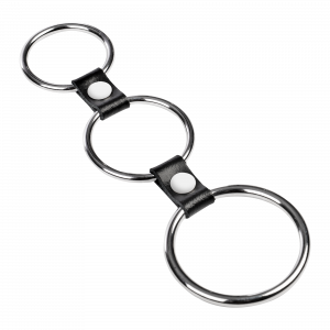 8219 Metal Triple Cockring with Leather