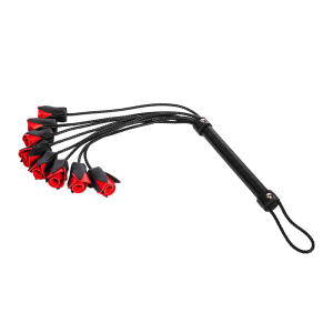 7750 Leather 8 Strand Rose Whip Black and Red