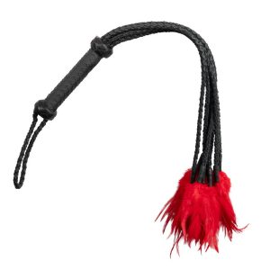 8278 Leather Stranded Braided Whip with Red Feathers